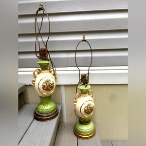 Vintage Victorian Gilt Decorated Porcelain Lamps
